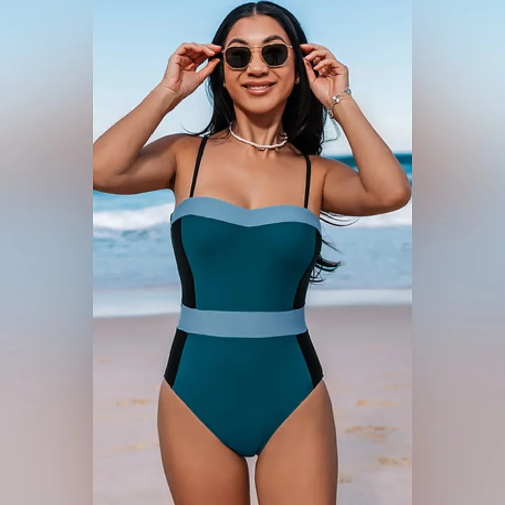 CUPSHE Colorblock Sweetheart One-Piece Swimsuit - NWT - Picture 3 of 4